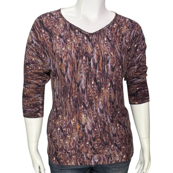 NEW Calvin Klein Dolman Sleeve Textured Knit Top Brown Purple Fall Boho Casual M - Picture 2 of 12